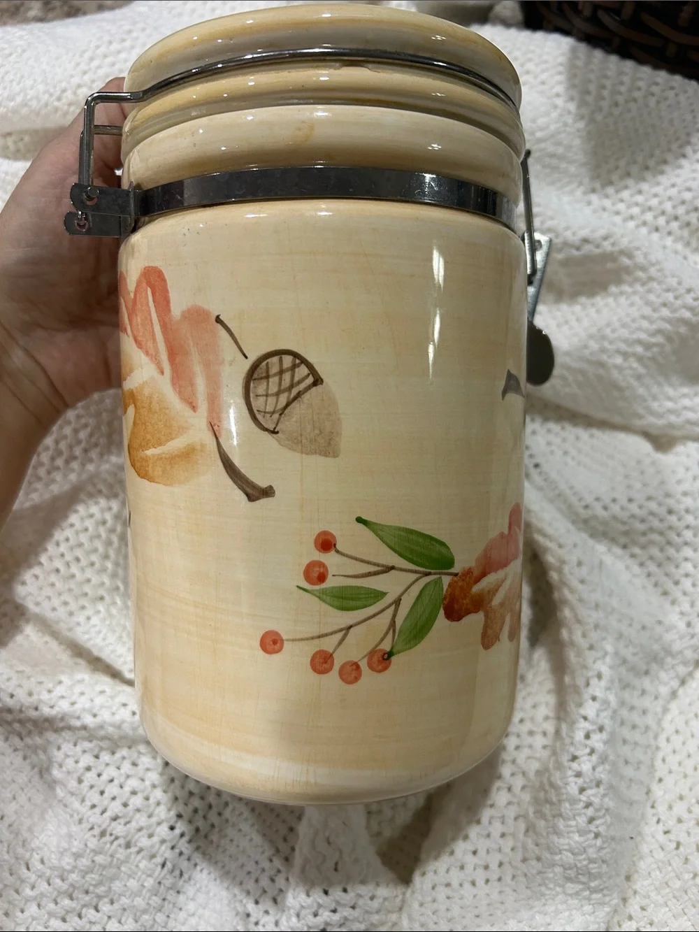 Homegoods Ceramic Airtight Storage Canister Grandmas Kitchen Memories in Autumn
